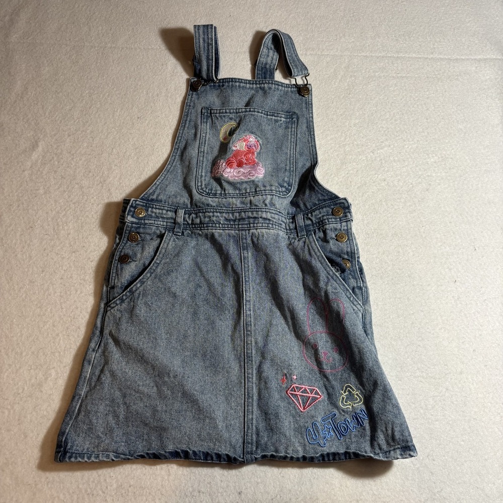 Vintage Disney Denim Overall Dress Girls 11 Blue Embroidered 4 Town Bunny Cloud